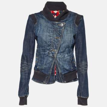 Pre Owned Kenzo Blue Washed Denim Asymmetrical Jacket L