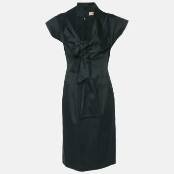 Pre Owned Kenzo Green Cotton Blend Tie Midi Dress S