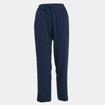 Pre Owned Kenzo Navy Blue Side Stripe Crepe Straight Leg Track Pants S