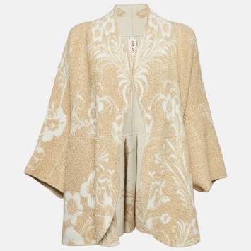 Pre Owned Kenzo défilé Beige/Gold Brocade Knit Open Front Cardigan M 