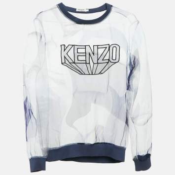 Pre Owned Kenzo Blue Printed Sheer Organza Sweatshirt S