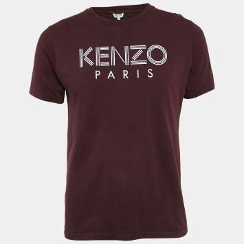 Pre Owned Kenzo Burgundy Logo Print Cotton Crew Neck T-Shirt M