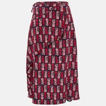 Pre Owned Kenzo Navy Blue Mermaid Print Ruffled Long Skirt M