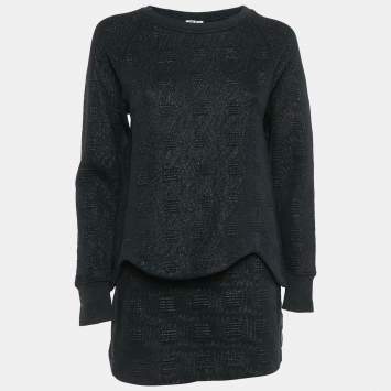 Pre Owned Kenzo Black Textured Lurex Knit Skirt & Sweatshirt Set S