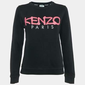 Pre Owned Kenzo Black Logo Bondage Fuxia Writing Cotton Sweatshirt M