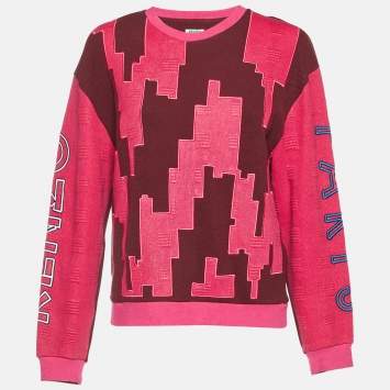 Pre Owned Kenzo Burgundy/Pink Block Pattern Wool Sweatshirt L