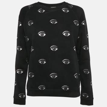Pre Owned Kenzo Black Eye Logo Printed Cotton Knit Sweatshirt S