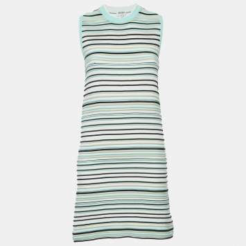 Pre Owned Kenzo Green Stripe Textured Knit Mini Dress M