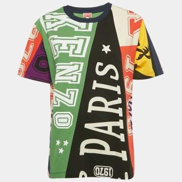 Pre Owned Kenzo Multicolor Flag Print Jersey Crewneck T-Shirt L