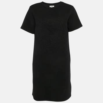 Pre Owned Kenzo Black Tiger Embossed Jersey Crewneck T-Shirt Dress S