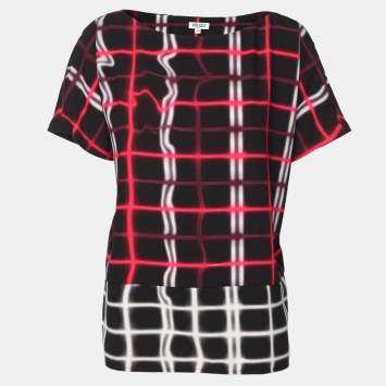 Pre Owned Kenzo Multicolor Check Pattern Crepe Top M