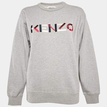 Pre Owned Kenzo Grey Logo Embroidery Crewneck Sweatshirt M