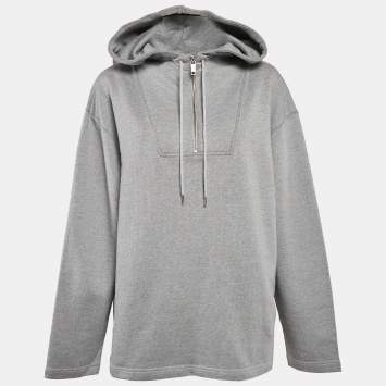 Pre Owned Kenzo Grey Logo Print Cotton Half Zipper Hooded Sweatshirt M