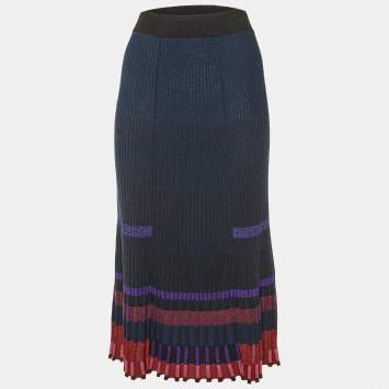 Kenzo Black Striped Lurex Rib Knit Midi Skirt S