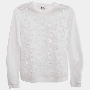 Pre Owned Kenzo White Mesh and Cotton Cut-Out Detail Sweatshirt S