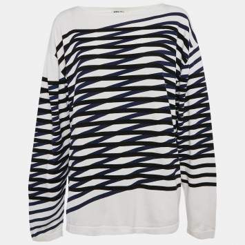 Pre Owned Kenzo Blue/Black Striped Cotton Knit Sweatshirt L