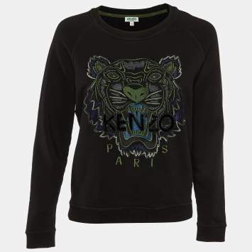 Pre Owned Kenzo Black Tiger Embroidered Cotton Crew Neck Sweatshirt S