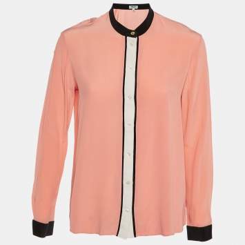 Kenzo Pink Silk Contrast Paneled Button Front Shirt M