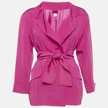 Kenzo Pink Crepe Tie-Up Waist Double Breasted Blazer M
