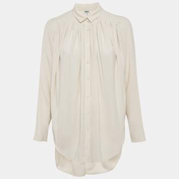 Kenzo Off-White Satin Pleated Button Front Blouse M