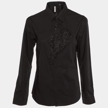 Kenzo Defile Black Cotton Ribbon Detail Button Up Shirt L