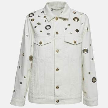Kenzo White Grommet Cut-Out Denim Jacket L