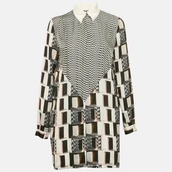Kenzo Black/White Printed Silk Shirt Dress M