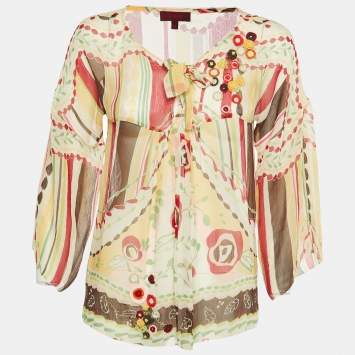 Kenzo Multicolor Floral Print Silk Chiffon Top S