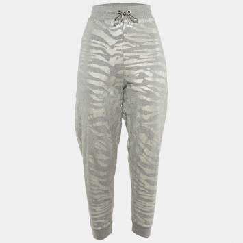 Pre Owned Kenzo Grey Metallic Print Cotton Jogger Pants L 