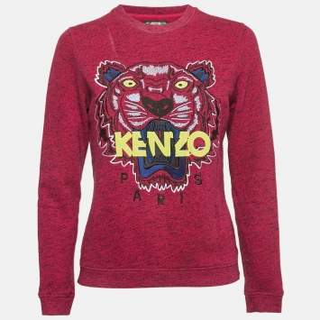 Kenzo Pink Tiger Embroidered Cotton Long Sleeve Sweatshirt S 