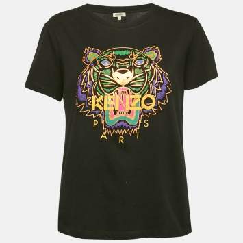 Kenzo Black Tiger Foil Print Cotton Short Sleeve T-Shirt L