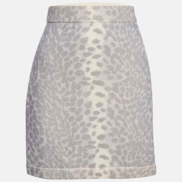 Kenzo Grey Leopard Print Wool Mini Skirt M