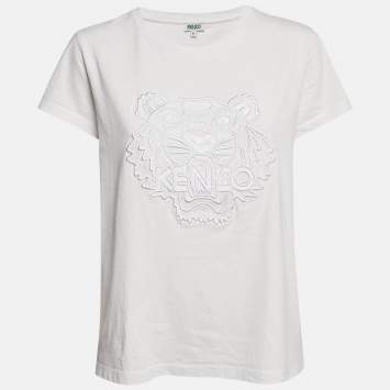 Kenzo White Logo Embroidered Cotton Half Sleeve T-Shirt M