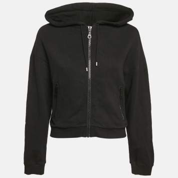 Pre Owned Kenzo Black Cotton Knit Zip-Up Hooded Jacket M