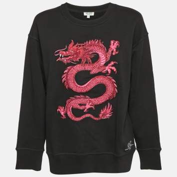 Pre Owned Kenzo Black Logo Embroidered Cotton Sweatshirt L