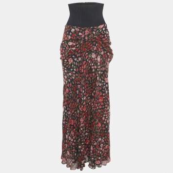 Kenzo Navy Blue Rose Print Silk Maxi Skirt M