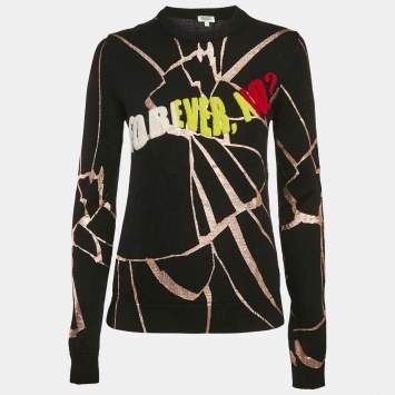 Kenzo Black Tufted and Metallic Print Wool Knit Sweater S