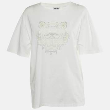 Kenzo White Tiger Print Cotton Crew Neck T-Shirt L