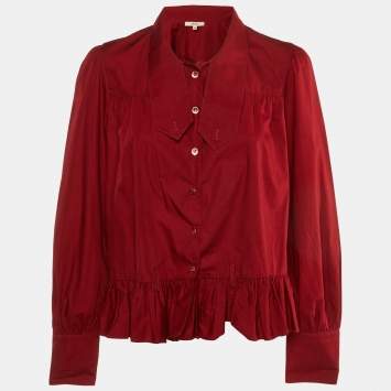 Kenzo Red Cotton Ruffle Button Front Shirt XL