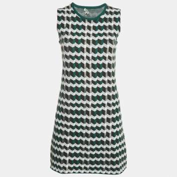 Kenzo Green Patterned Knit Beads Embellished Mini Dress S