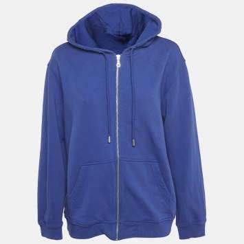 Pre Owned Kenzo Blue Logo Print Cotton Hooded Jacket L
