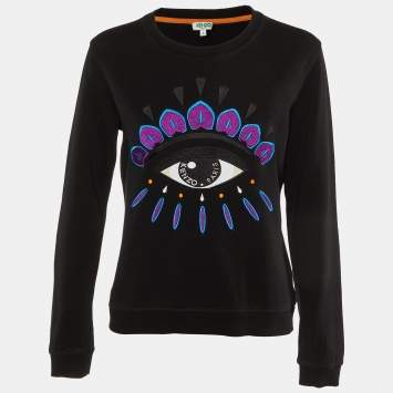 Kenzo Black Eye Embroidered Cotton Knit Sweatshirt L