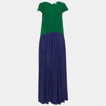 Kenzo Green/Blue Colorblock Crepe Maxi Dress S
