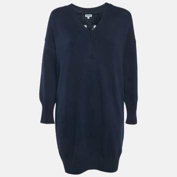 Kenzo Navy Blue Logo Intarsia Rib Knit Mini Sweater Dress S