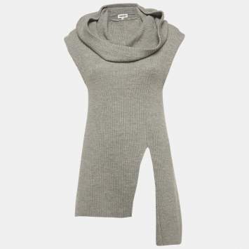 Pre Owned Kenzo Grey Rib Knit Sleeveless Hooded Top M 