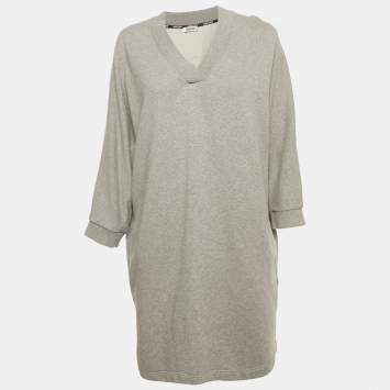 Pre Owned Kenzo Grey Cotton Knit V-Neck Sweatshirt Dress L