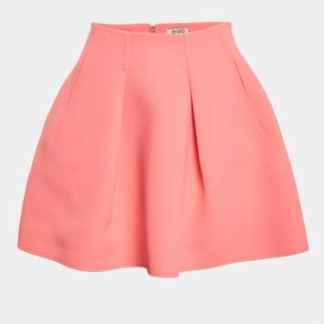 Pre Owned Kenzo Pink Crepe Pleated Mini Skirt M