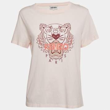 Pre Owned Kenzo Pink Tiger Print Jersey Crewneck T-Shirt L