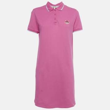 Pre Owned Kenzo Pink Logo Embroidered Cotton Polo T-Shirt S