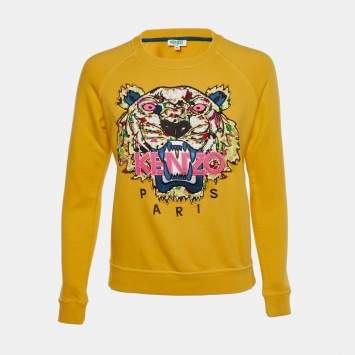 Pre Owned Kenzo Yellow Tiger Applique Cotton Sweatshirt XS